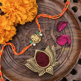 Vriksham RakshaBandhan Kundan Jadau Lakshmi Pendant Rakhi-Green White-G18968